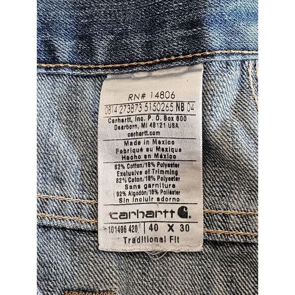 Carhartt Men 40X30 Blue Traditional Fit Work Denim Jeans Pants Medium Wash Chore - Picture 6 of 12